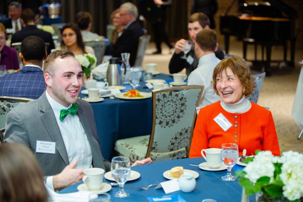 Benjamin Parsell making a donor laugh at Scholarship Dinner 2019